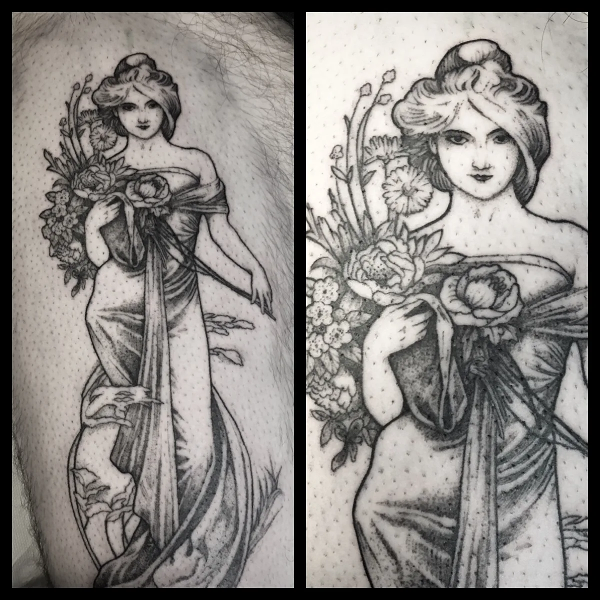 Tatouage Gravure Cuisse Oursin Plantes – Le Nouveau Labo Bordeaux